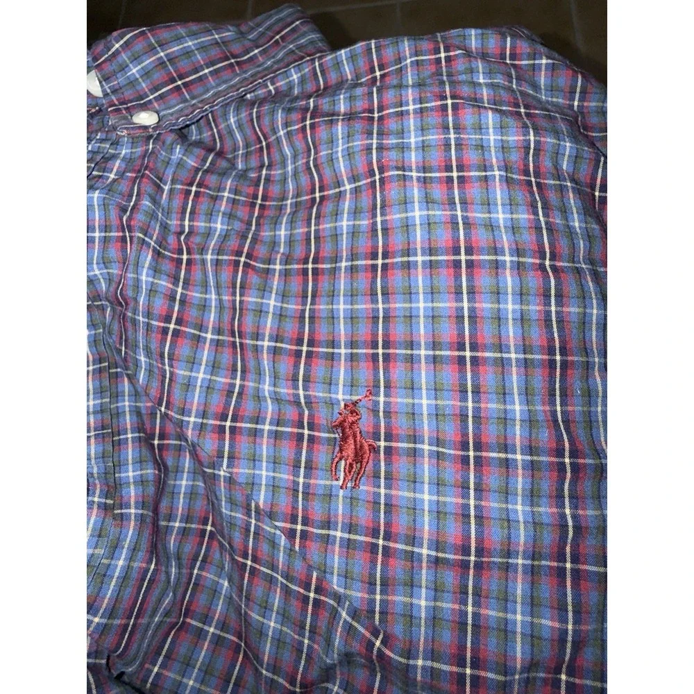 Ralph‎ Lauren Boys Button‑Down Shirt – Size 14/16 – Plaid – Red/Blue